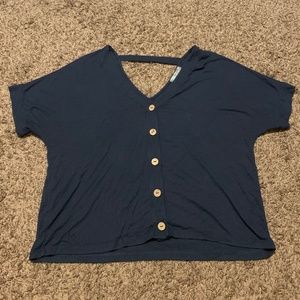 Medium women's navy button-up top.